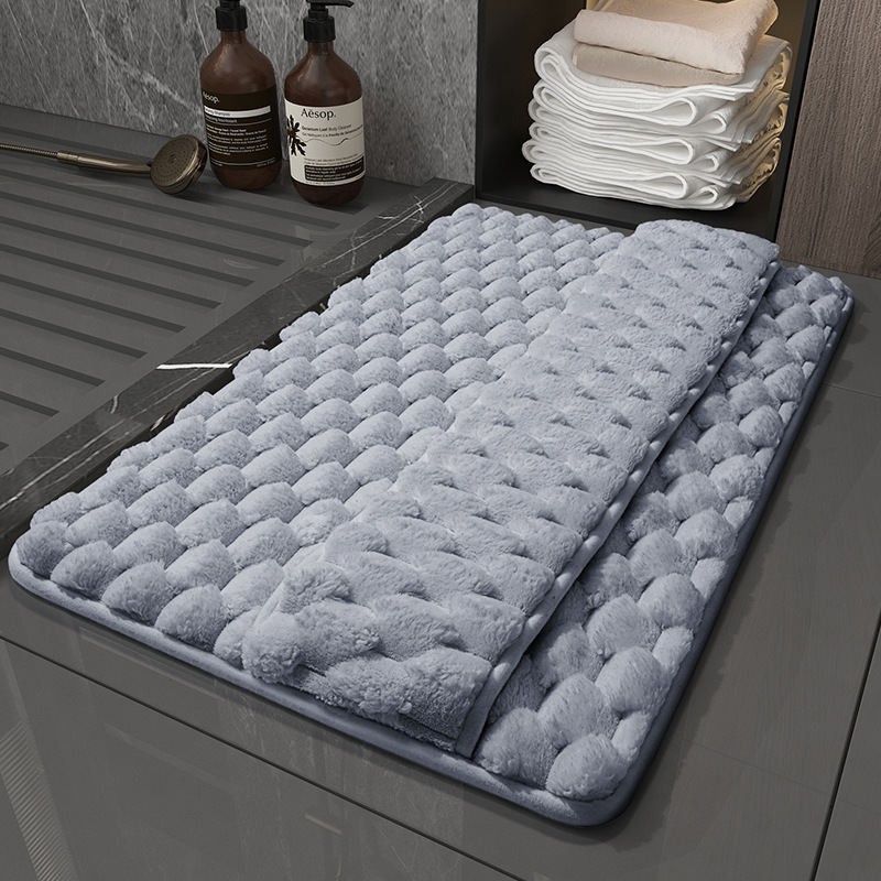 V888-ELOSUNG37021-202509101611-00 Luxury Plush Memory Foam Bath Mat with Foot Drying Panel - Super Absorbent & Non-Slip Bathroom Rug(Checkered gray) - Image 1
