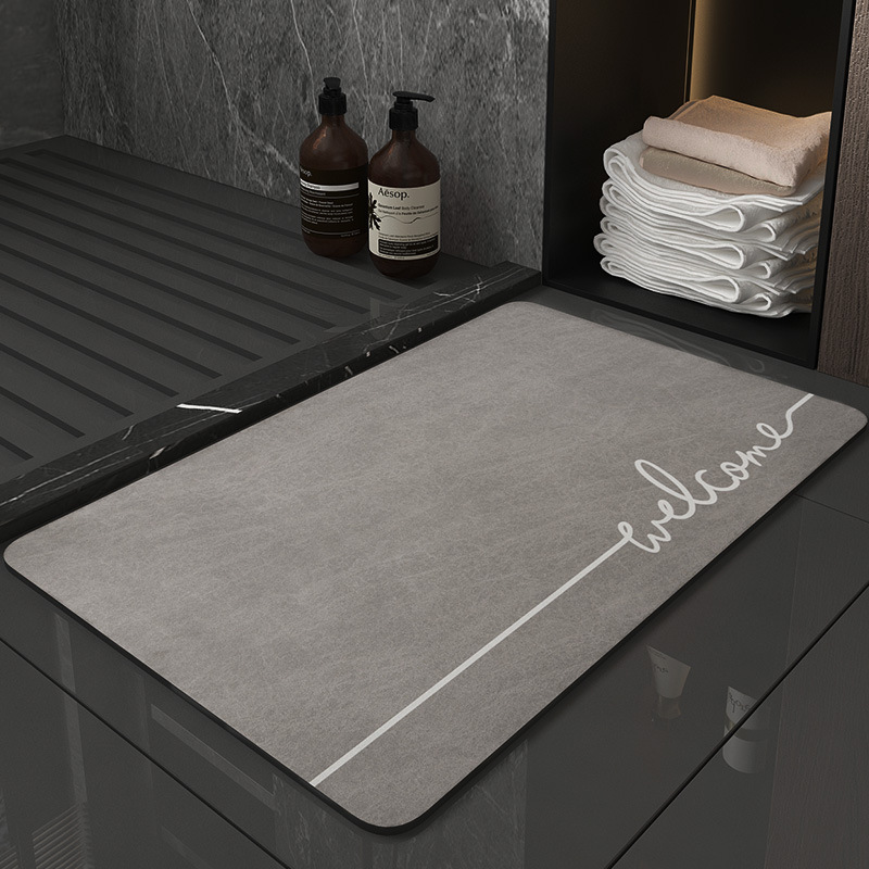 V888-ELOSUNG37030-202509120955-00 Super Absorbent Quick-Dry Diatomite Bath Mat - Non-Slip Suede Finish Bathroom Floor Mat(letter Gray ) - Image 1