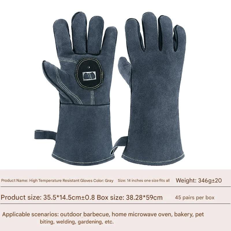 V888-ELOSUNG37042-202509220941-00 Heavy-Duty Leather Heat Resistant Gloves - 500°C BBQ, Welding & Oven Mitts with Long Cuffs(Grey With bottle opener) - Image 1