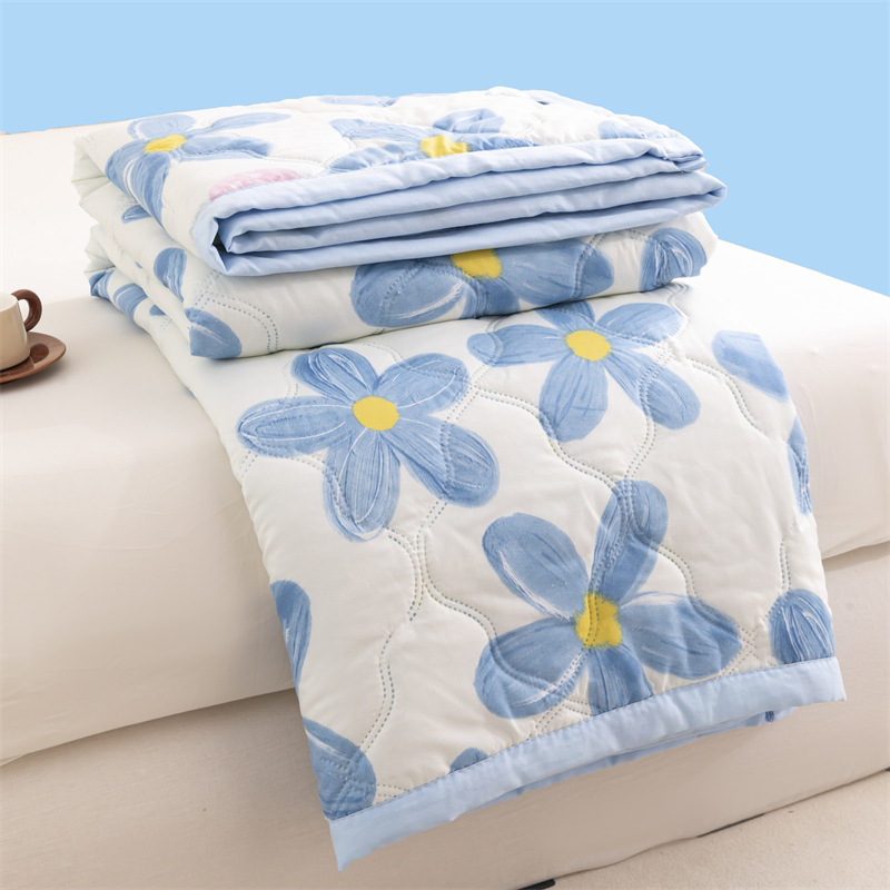 V888-ELOSUNG37051-202509220941-00 Lightweight Reversible Summer Quilt - Soft, Breathable & Machine Washable Comforter(150x200cm blue flowers) - Image 1