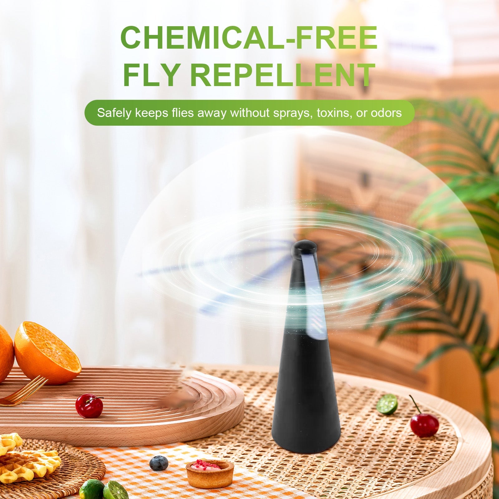 V915-EL0086-BK-202509250840-00 Battery Operated Shoo-Fly Chemical Free Fly Repellent Fan Black - Image 1