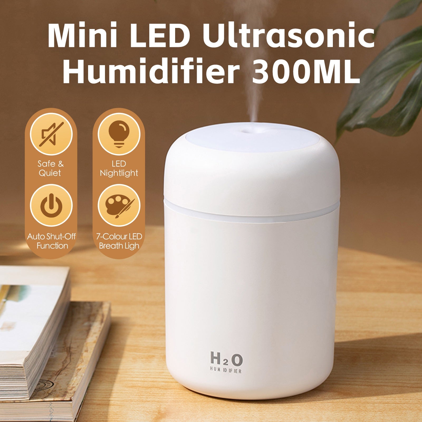 V915-HO0235-202509250845-00 Living Today Mini LED Ultrasonic Humidifier 300ml - Image 1