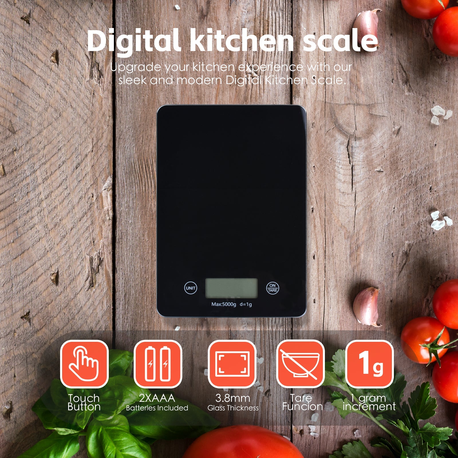 V915-KU0339-202509250910-00 5KG Digital Glass Kitchen Scale - Image 1
