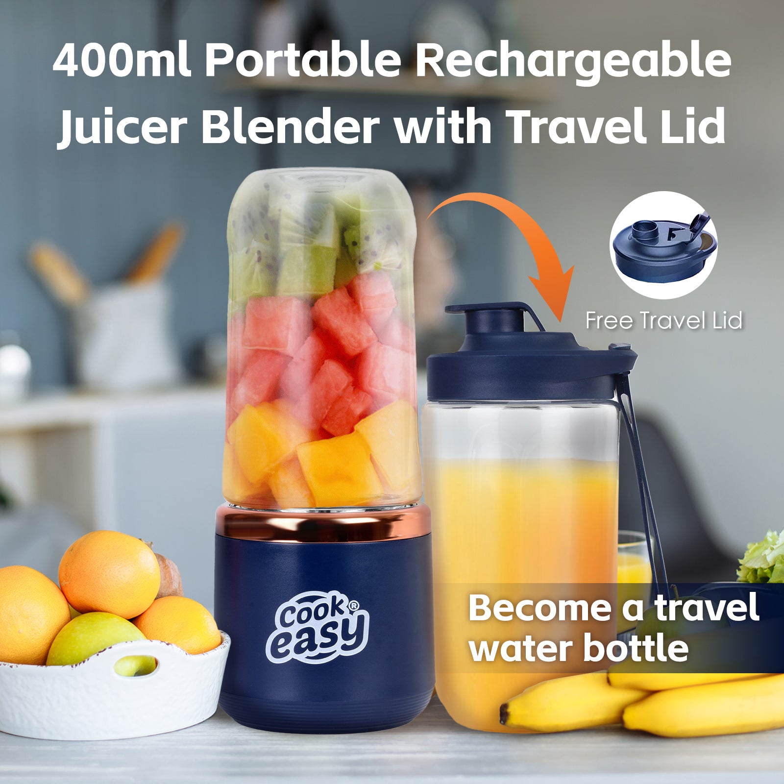 V915-KU0366-202509250910-00 400ml USB-C Rechargeable Portable Juicer with Travel Lid – Personal Blender for Smoothies & Shakes - Image 1