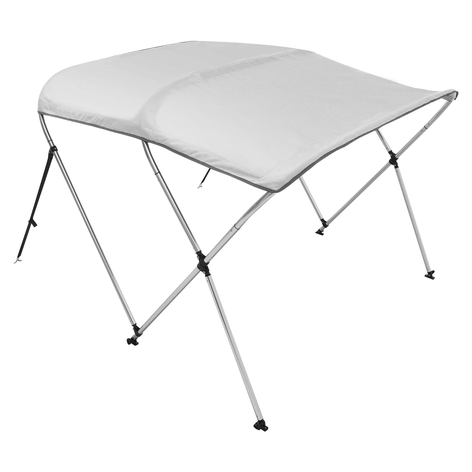 V952-3GCYZYP6L677QR7NKV0-202507141538-00 VEVOR 3 Bow Bimini Top Boat Cover, 900D Polyester Canopy with 1" Aluminum Alloy Frame, Waterproof and Sun Shade, Includes Storage Boot, 2 Support Poles, 4 Straps, 6'L x 46"H x 67"-72"W, Light Grey - Image 1