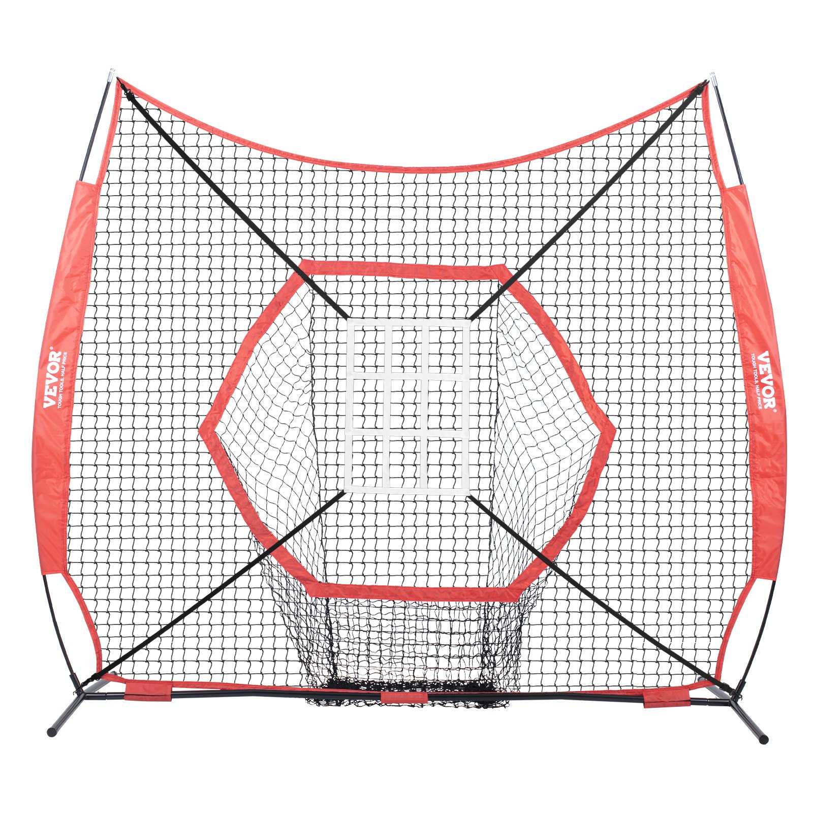 V952-77YCWPJXLW772BBXWV0-202507141331-00 VEVOR 7x7 ft Baseball Softball Practice Net, Portable Baseball Training Net for Hitting Batting Catching Pitching, Backstop Baseball Equipment Training Aids with Bow Frame, Carry Bag, and Strike Zone - Image 1