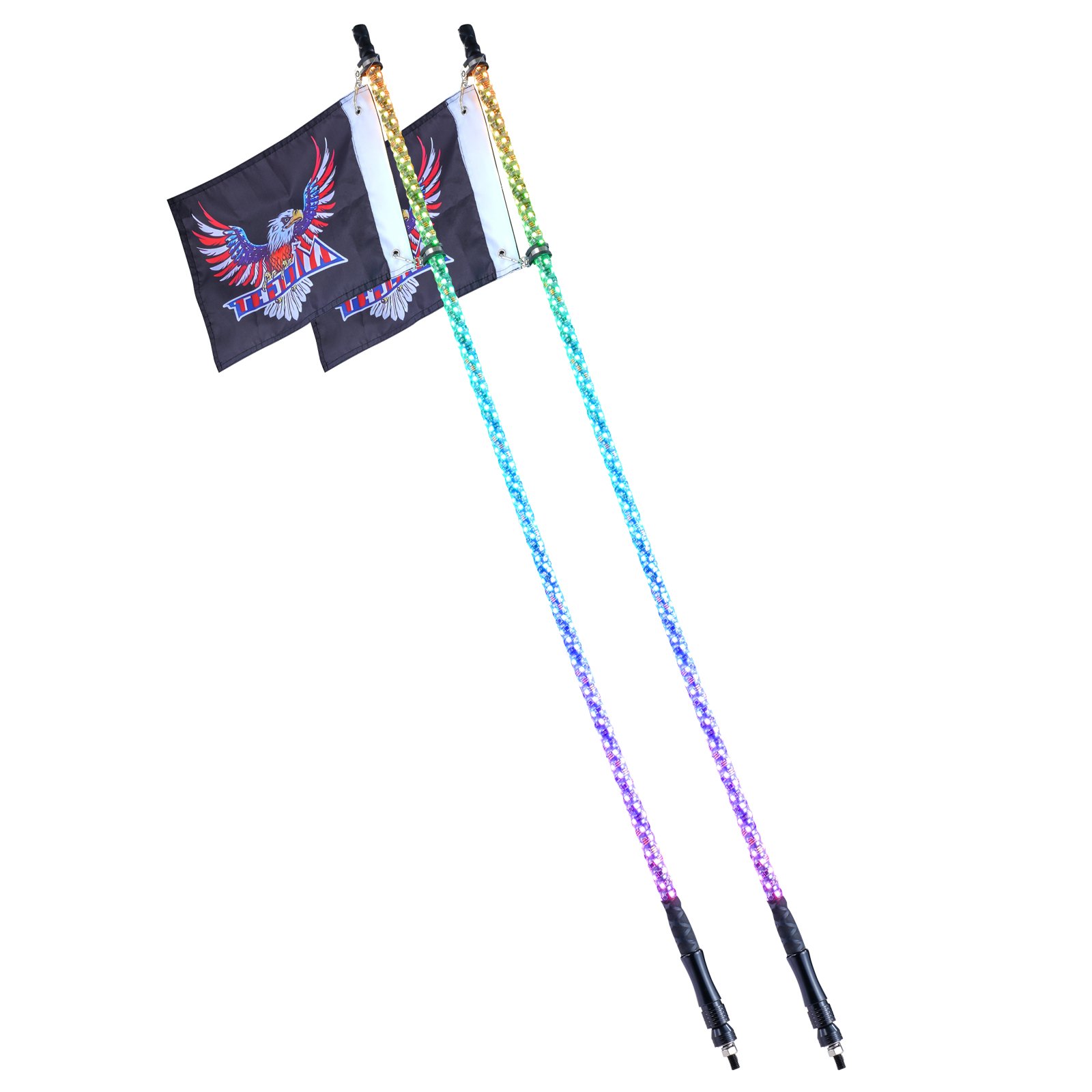V952-CRKJPPTDZ5YCJCVCMV9-202507141825-00 VEVOR 2 PCS 5 FT Whip Light, APP & RF Remote Control Led Whip Light, Waterproof Spiral RGB Chasing Lighted Whips with 4 Flags, for UTVs, ATVs, Motorcycles, RZR, Can-am, Trucks, Off-road, Go-karts - Image 1