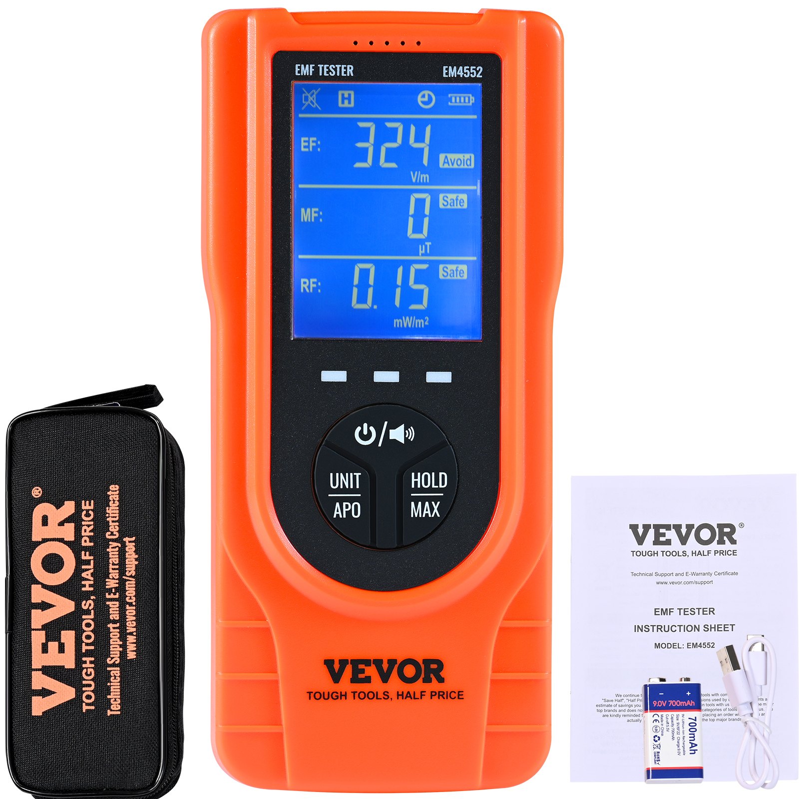 V952-DGNEMFJSHYWJZQJ5EV9-202507141247-00 VEVOR 3-in-1 EMF Meter, 5Hz - 3.5GHz, Handheld Rechargeable Electromagnetic Field Radiation Detector, Digital LCD EMF Tester for EF MF RF Home Inspections Outdoor Ghost Hunting Paranormal Equipment - Image 1
