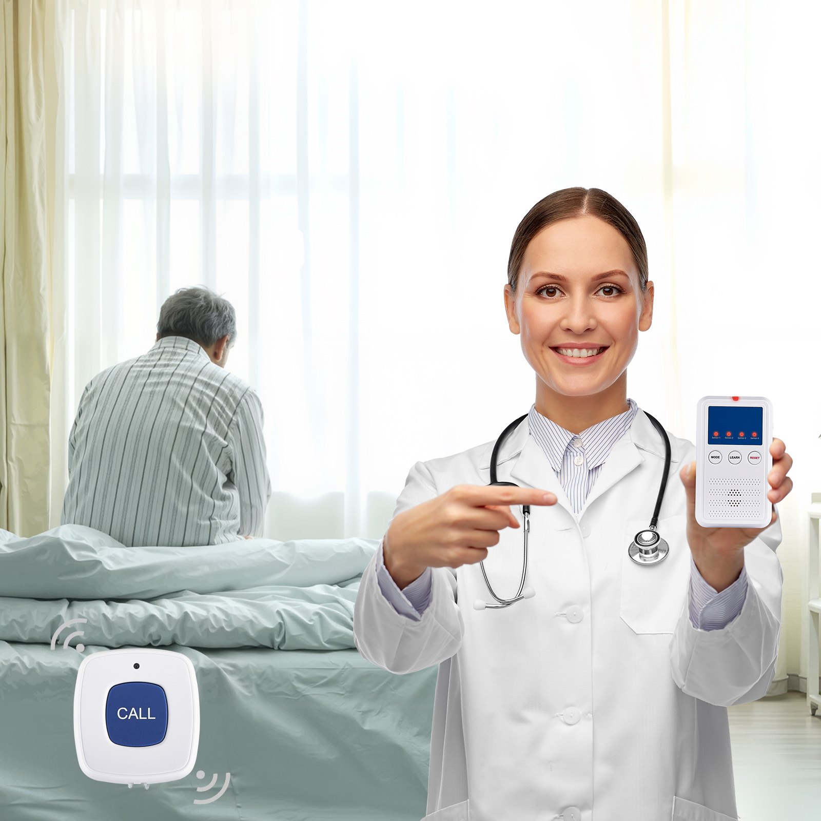 V952-DLFSDYLGYCDYV7UU3V9-202508020040-00 VEVOR Early Alert Bed Alarm System Wireless Bed Sensor Pad & Call Button Pager - Image 1