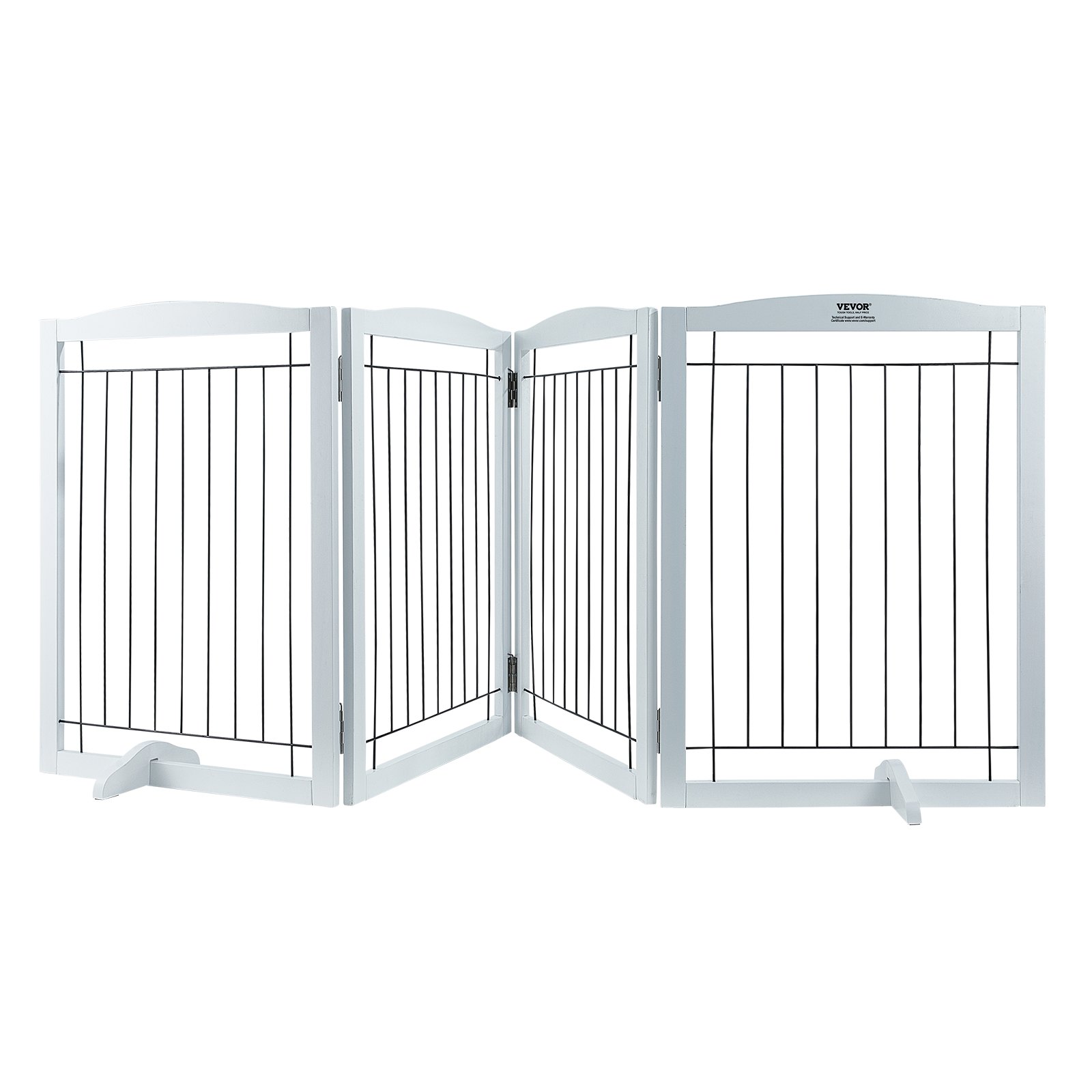 V952-KZDMZCWMBSSMNJA1FV0-202507141355-00 VEVOR Free Standing Dog Gate, 32" H x 96.5" W Freestanding Pet Gate, 4 Panels Foldable Dog Gate for Wide and Narrow Passageways, Expandable Dog Barrier with Silent Foot Support for Indoor, White - Image 1