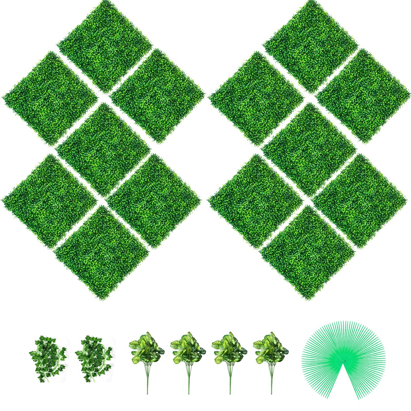 V952-ML202014PC400CM1WV0-202507141630-00 VEVOR Artificial Boxwood Panels, 14 PCS50.8x50.8cmBoxwood Hedge Wall Panels, PE Artificial Grass Backdrop Wall 4 cm , Privacy Hedge Screen for Decoration of Outdoor, Indoor, Garden, Fence, and Backyar - Image 1