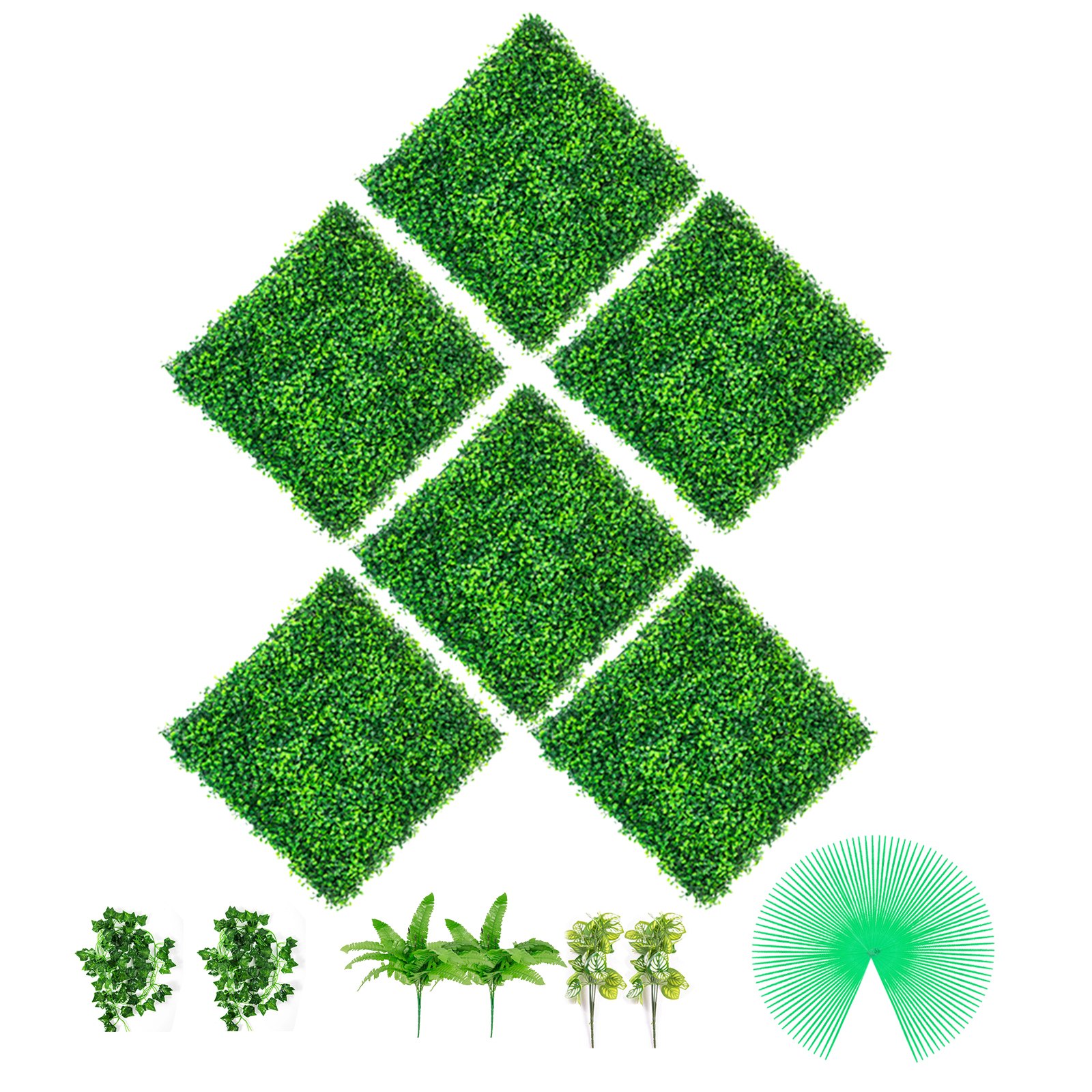 V952-MLC20206PC400O5TNV0-202508012227-00 VEVOR Artificial Boxwood Panels, 6 PCS50.8x50.8cmBoxwood Hedge Wall Panels, PE Artificial Grass Backdrop Wall 4 cm, Privacy Hedge Screen for Decoration of Outdoor, Indoor, Garden, Fence, and Backyard - Image 1