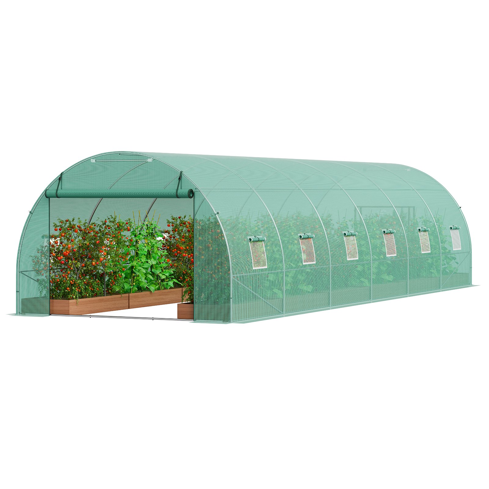 V952-SDXWS30X10X7LDOYEV0-202507141525-00 VEVOR Walk-in Tunnel Greenhouse 29.2x9.7x6.5ft Galvanized Frame PE Cover Green - Image 1