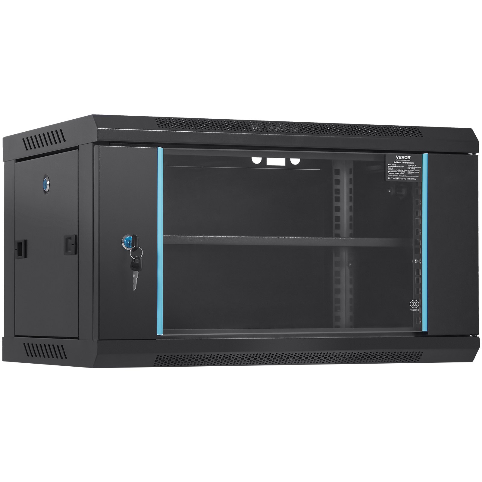 V952-WLJJGHBL6U1556GI7V0-202507141435-00 VEVOR 6U Wall Mount Network Server Cabinet, 15.5'' Deep, Server Rack Cabinet Enclosure, 200 lbs Max. Ground-mounted Load Capacity, with Locking Glass Door Side Panels, for IT Equipment, A/V Devices - Image 1