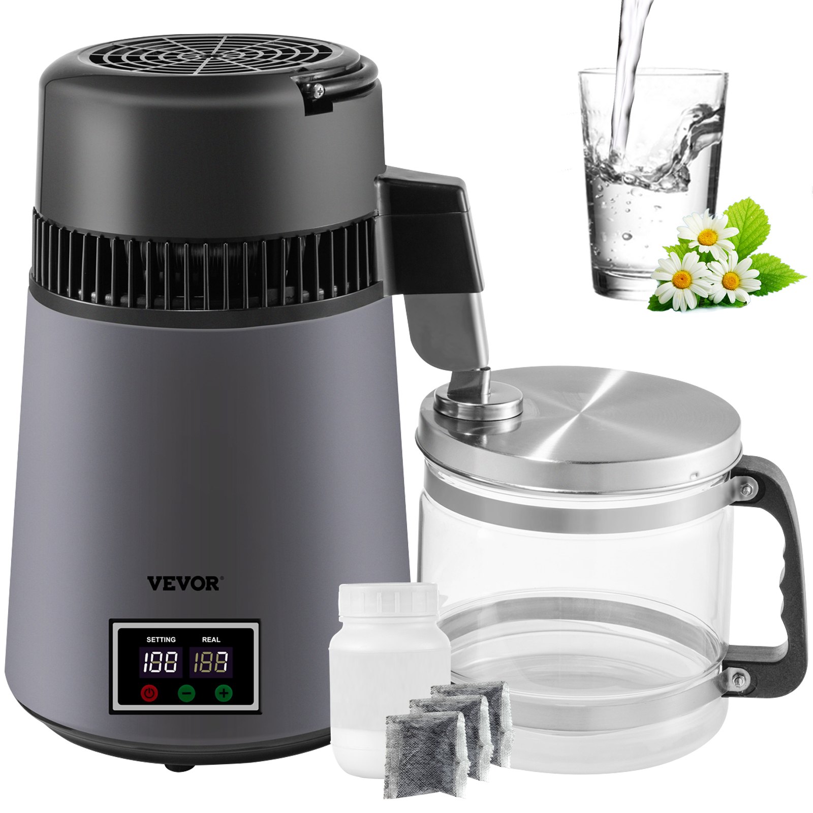 V952-ZLSJSWXSKMDHAGSS5V3-202508012240-00 VEVOR Home Water Distiller Distilled Water Maker 4 L with Dual Temp Display Grey - Image 1