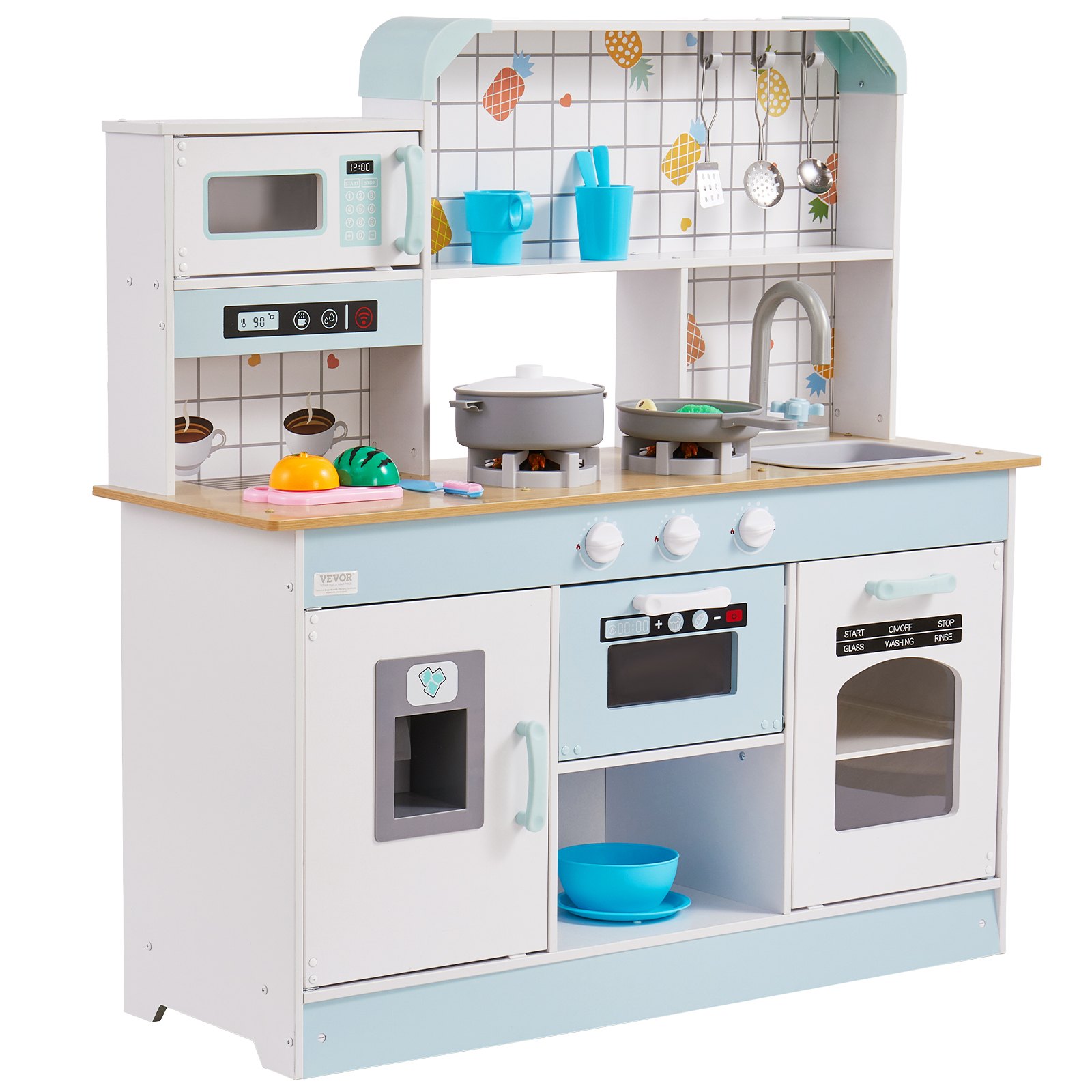 V952-ZTCFWJTZBSYTDP0TCV9-202507141423-00 VEVOR Kitchen Playset Kids Pretend Cooking Play Toy 24 Piece Accessories White - Image 1