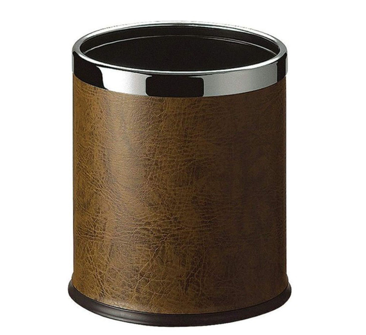 V959-DWBN0003-BR-202507050205-00 Round Leatherette Brown Room Bin - Image 1