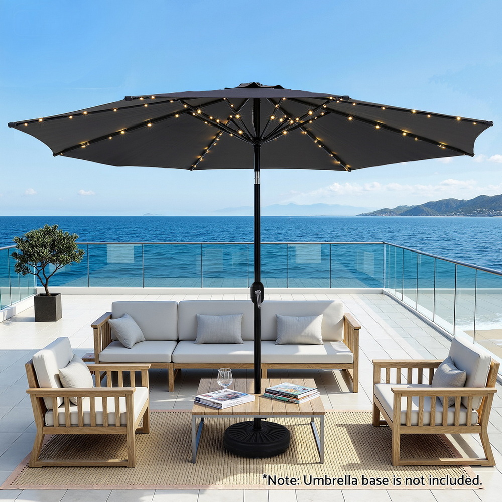 XFEL-UMB-FLAP-LED-CO-202509301513-00 Instahut Outdoor Umbrella 2.9m Market Umbrella with String Light Tilt Charcoal Shade - Image 1