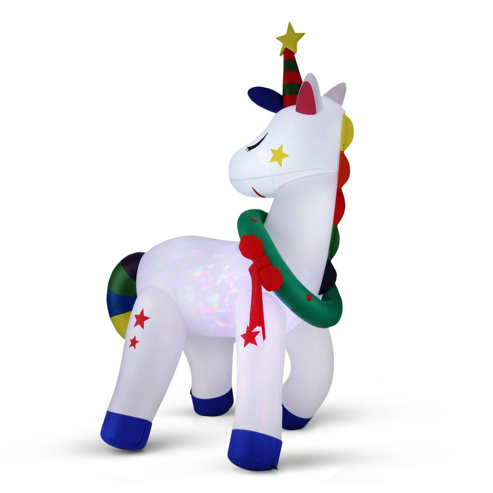 XMAS-INF-UNICORN-6FT-202509291439-00 Jingle Jollys Christmas Inflatable Unicorn 1.8M Tall Outdoor Decorations Illuminated - Image 1